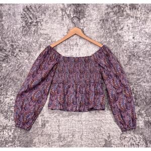 New J Crew x Liberty London Top Medium Womens Puff Sleeve Smocked Paisley Blouse